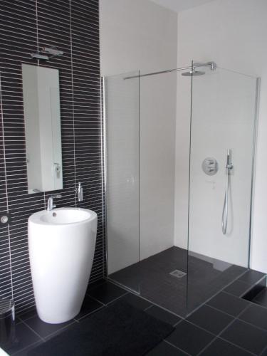 a bathroom with a sink and a glass shower at Au Cœur De Lille in Lille