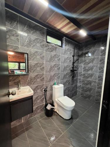 a bathroom with a toilet and a sink at Royal Brick Cottage, Jelebu in Kuala Kelawang
