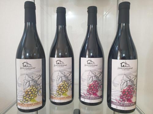 three bottles of wine sitting next to each other at Agriturismo La Collina Verde in Levanto