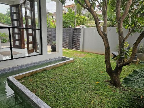 a tree in a yard next to a house at Green Vibe Apartments in Nugegoda