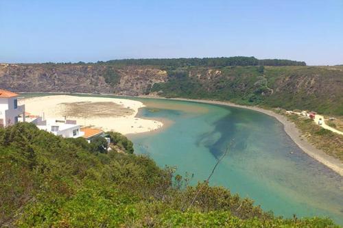 a view of a beach on a hill with houses at Apartamentos Cavaco in Odeceixe