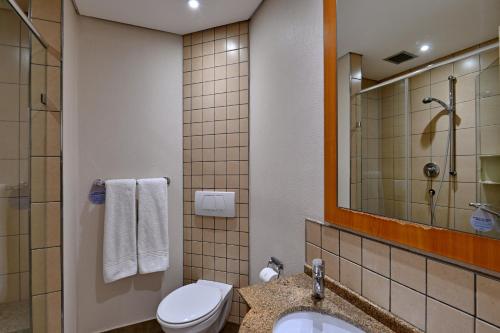 a bathroom with a toilet and a sink and a mirror at Road Lodge Sandton in Johannesburg
