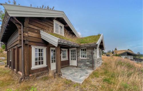 a small house with a grass roof on a hill at Nice Home In Lillehammer in Lillehammer