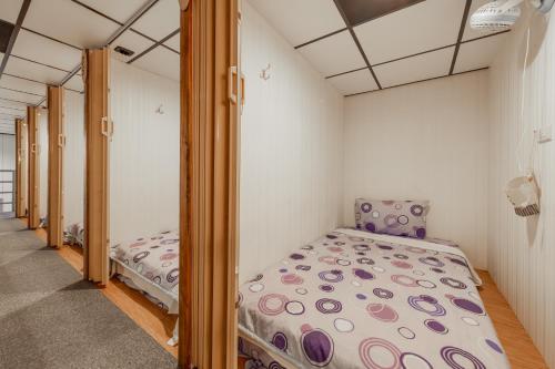 a bedroom with a bed and a mirror at Sun Moon Lake Jinlongshan BnB in Yuchi