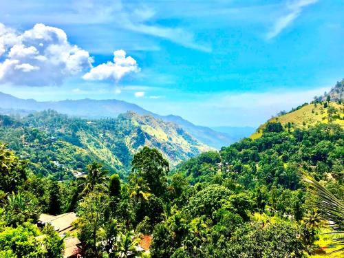 a view of a forested hillside with mountains in the background at Ella HIDE VIEW in Ella
