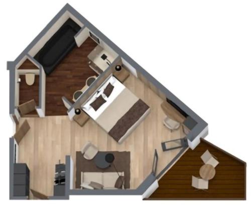 a floor plan of a small apartment with a room at Sporthotel Cinderella in Obertauern