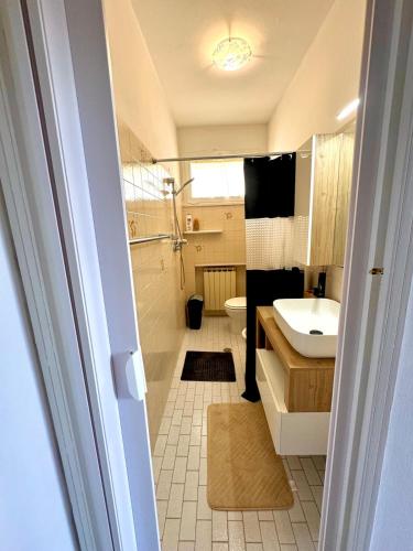 a bathroom with a sink and a toilet at Appartamento Camelia vista mare in Lido Adriano
