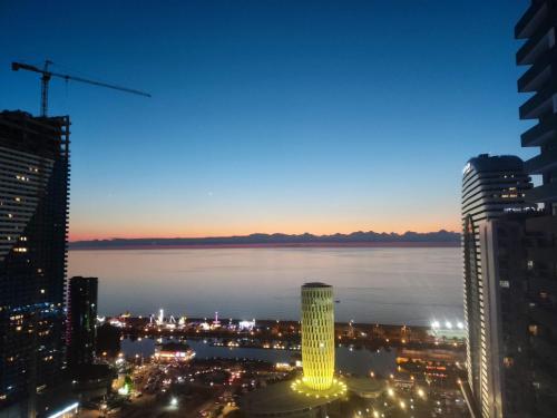 a view of a city skyline at night at Intourist Residence in Batumi