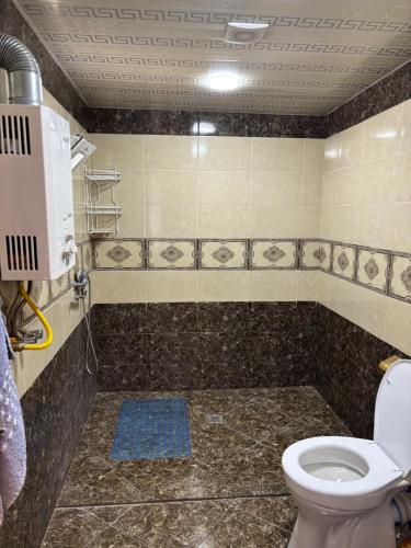 a bathroom with a toilet and a shower at İvanovka House in İsmayıllı