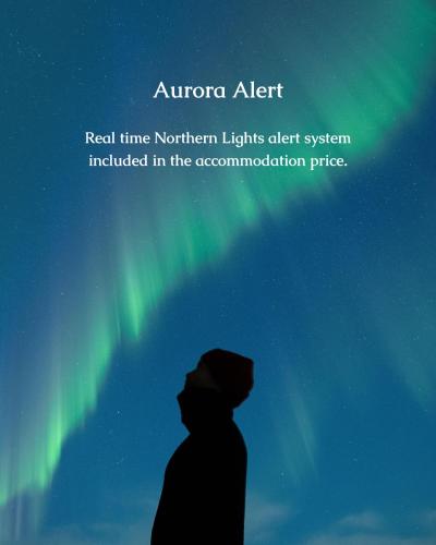 an image of a person looking up at the northern lights alert system included in at Nova Galaxy Village in Rovaniemi
