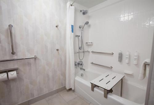 a bathroom with a shower and a tub and a sink at Hampton Inn Salt Lake City-North in Woods Cross