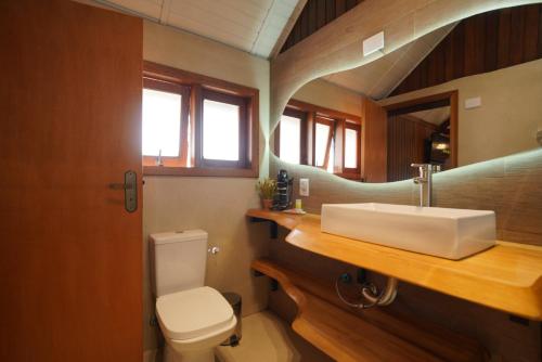 a bathroom with a sink and a toilet at Pousada das Pedras in Monte Verde