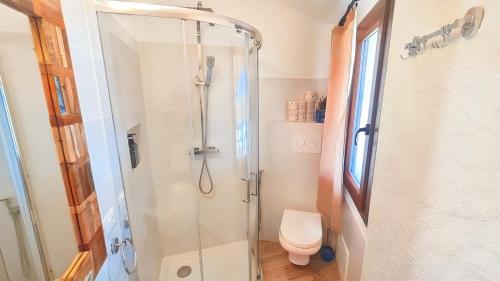 un baño con ducha y WC en Villa Sa Mama, en San Teodoro