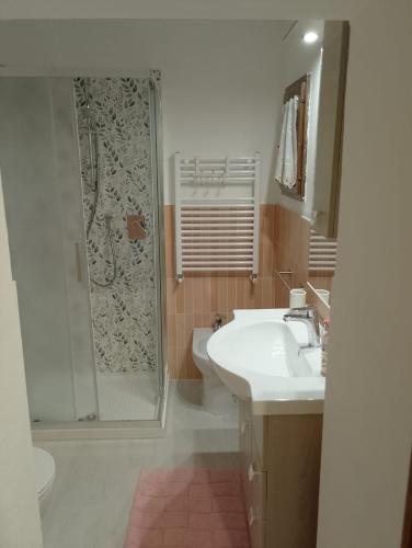 a bathroom with a sink and a shower at Casa Ilaria in Gavorrano