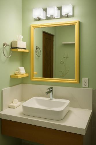 a bathroom with a white sink and a mirror at P V near Colomitos Beach Boutique Hotel in Puerto Vallarta