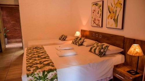 a bedroom with a large bed with a lamp on it at Vale das Orquídeas Pousada in Socorro