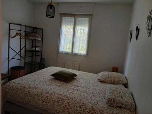 a bedroom with a bed with a pillow on it at une Chambre meublé chez habitant in Roézé-sur-Sarthe