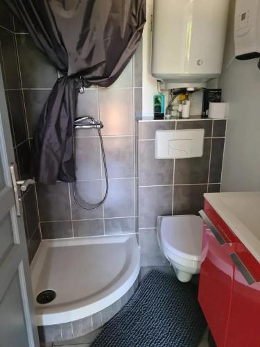a small bathroom with a toilet and a sink at Charmant studio à Saint-Ay, 25 m², avec vue sur le jardin in Saint-Ay