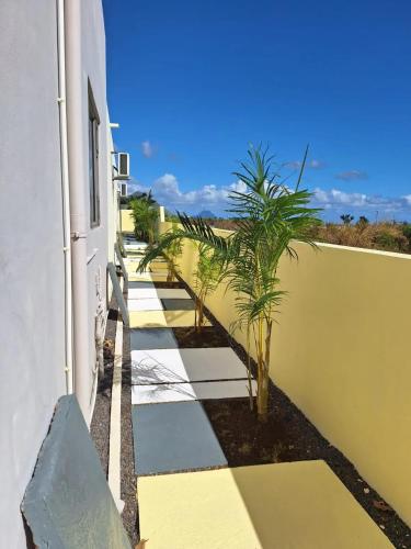 a sidewalk with palm trees next to a building at Harmonious Villa in Flic-en-Flac with Private Pool in Flic-en-Flac