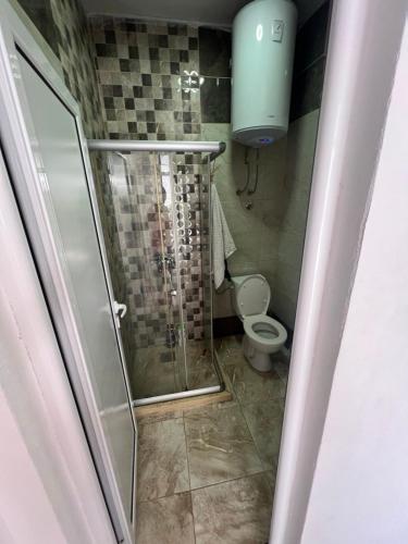 a bathroom with a shower and a toilet at abi home in Ulcinj