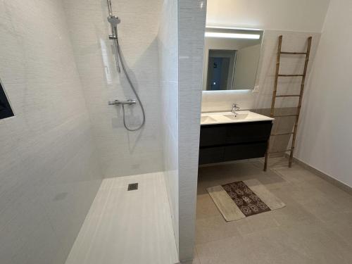 a bathroom with a shower and a sink at les resiniers in Moliets-et-Maa