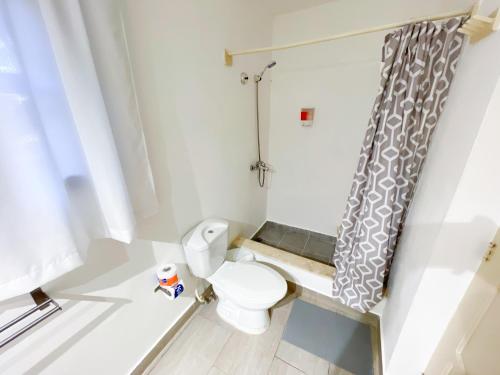 a bathroom with a toilet and a shower at LOS CORALES Resort VILLAS & Apartments WIFI BEACH Club & SPA in Punta Cana