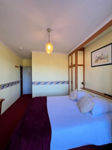 a bedroom with a large white bed in a room at Hôtel l'Orée des Roches in Saales
