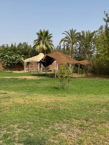 a tent in a field with trees in the background at Appartement 2 chambres en ferme avec Piscine Privée in Marrakech