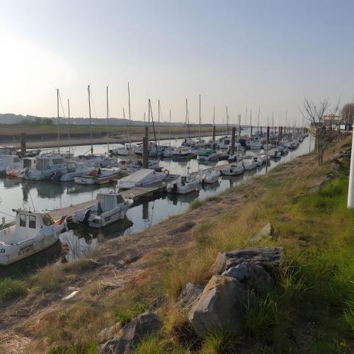 a bunch of boats are docked in a harbor at Appartement en bord de mer in Étaples