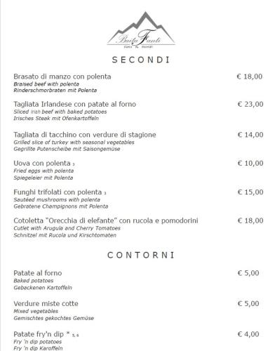 a screenshot of the menu of the second restaurant at Baita Fanti Ski & Bike in Bormio