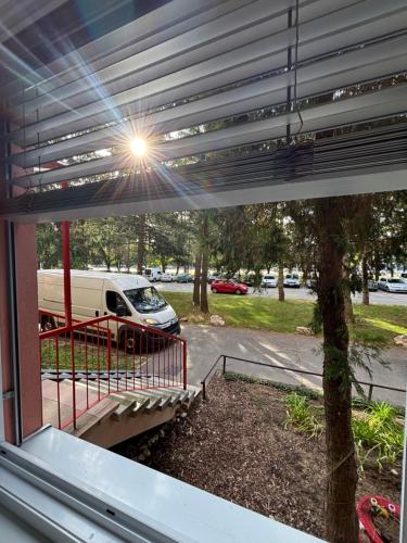 a view of a car parked in a parking lot at ARD Apartment Nitra Centrum in Nitra