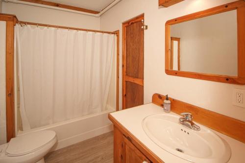 Un baño con lavabo, inodoro y espejo. en The Rosewood House, en Dover