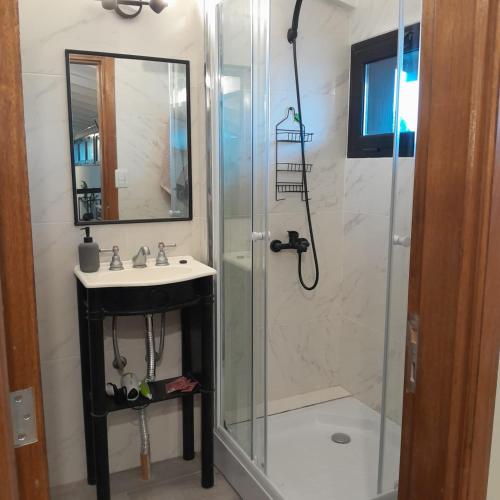 a bathroom with a shower and a sink at ARWEN Suites 2 in Trevelín
