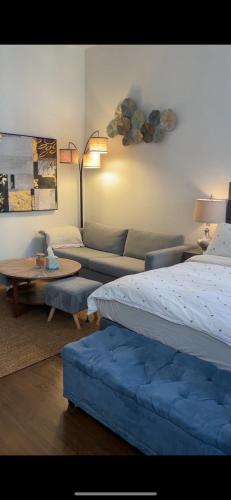 a living room with a bed and a couch at Unique Place in midtown NYC in New York