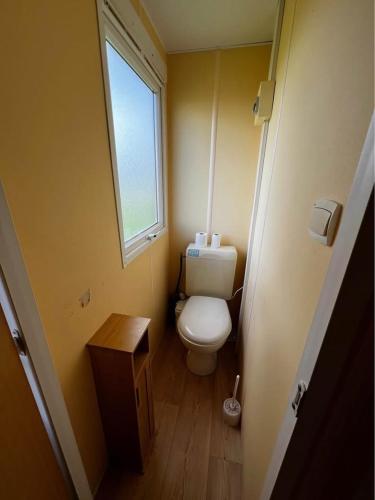 a small bathroom with a toilet and a window at Domaine Le Clos du Figuier Spa Grisolles in Verdun-sur-Garonne