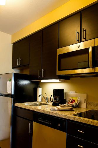 a kitchen with a sink and a microwave at TownePlace Suites by Marriott Lancaster in Lancaster