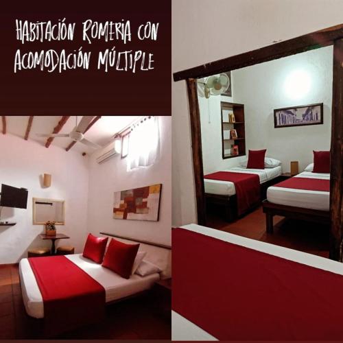 two pictures of a hotel room with two beds at Giron Chill Out Hotel Boutique in Girón