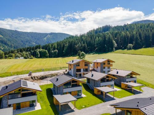 an aerial view of a house in the mountains at Grebenzen Lodge 55 in Sankt Lambrecht