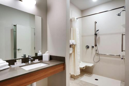 a bathroom with a sink and a shower at Fairfield Inn & Suites by Marriott Livingston Yellowstone in Livingston