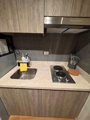 a kitchen counter with a sink and a stove at Suite Hugs in Laurel