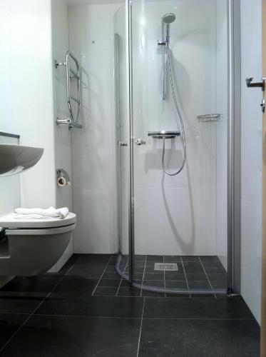 a bathroom with a shower and a toilet at Best Western Hotel Arena in Gothenburg