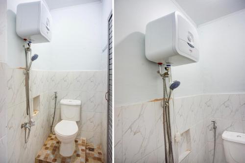 two pictures of a bathroom with a toilet and a sink at OYO 94753 Surya Residence 2 in Medan