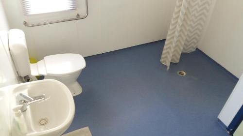 een badkamer met een toilet en een wastafel bij Annies Nirvana Lodge, Golden Bay YHA in Takaka