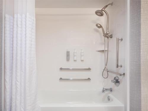 a bathroom with a shower and a bath tub at Hampton Inn Evergreen in Evergreen