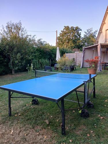 a blue ping pong table in a yard at Le Chalet aux portes de Chambord in Muides-sur-Loire