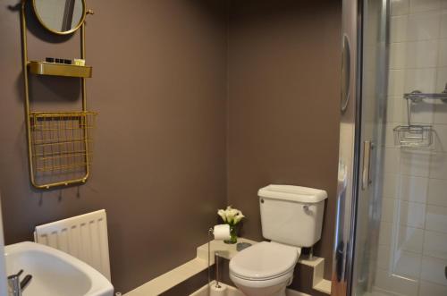 a bathroom with a toilet and a sink at The Red Lion, Madley in Hereford