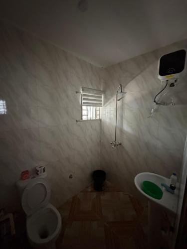 a small bathroom with a toilet and a sink at Bollington Adex house 