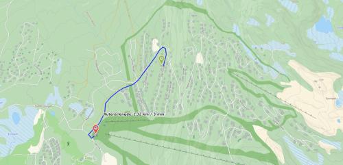 a map of a trail with a red marker at Nesfjellet in Nes i Ådal