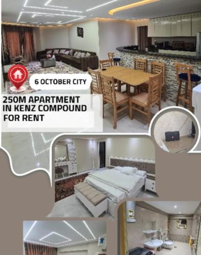a collage of photos of a room with a table and chairs at An Apartment in Kenz Compound, October - Very close to the pyramids in ‘Ezbet `Abd el-Ḥamîd