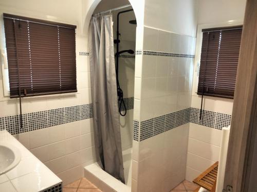 a bathroom with a shower and a sink at La Maison De Stephanie in Porto-Vecchio